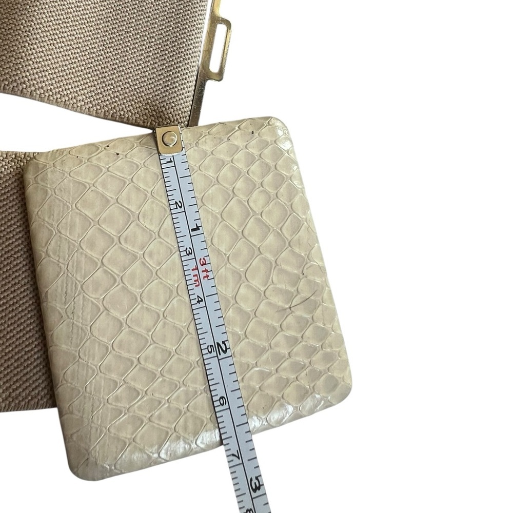 Vintage Cream Beige Elastic Stretch Retro Belt Faux Snakeskin Buckle Neutral - Picture 5 of 6